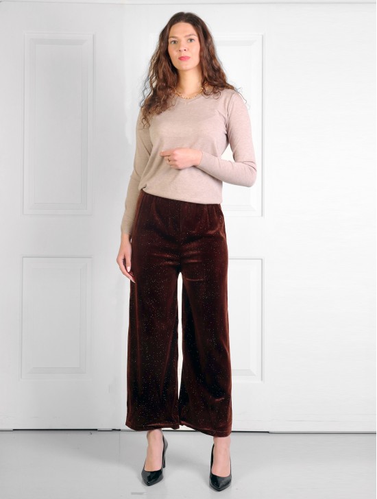 Velvet High Waist Wide Leg Pants W/ Tiny Sequins